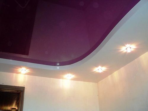 Двухуровневые натяжные потолки: фото и монтаж, видео-инструкция, двухъярусные с подсветкой, 2 светодиода