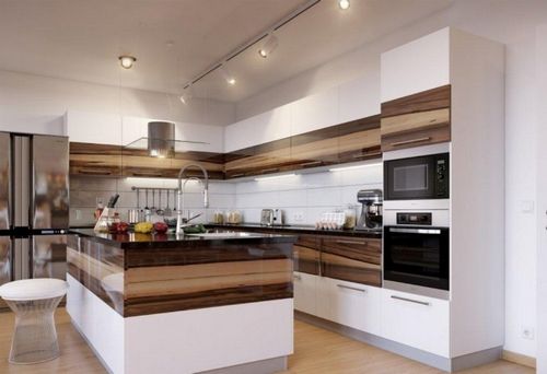 Угловая кухня в кухне-гостиной: фото с диваном, совмещение с круглым столом, полукруглый дизайн