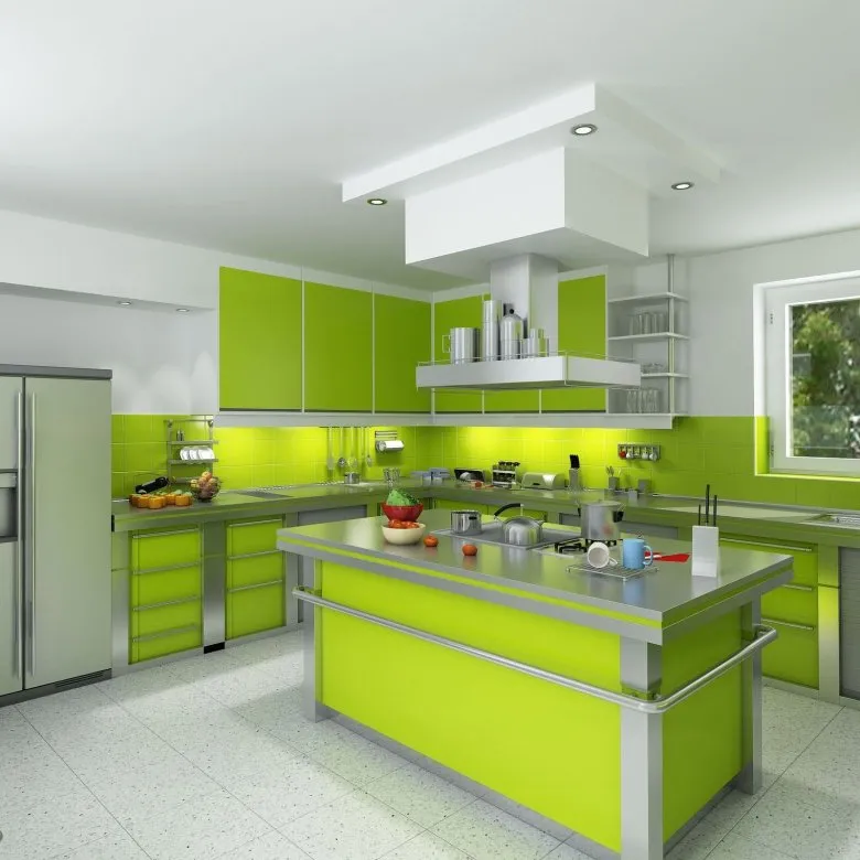 Зеленые элементы в декоре на кухне