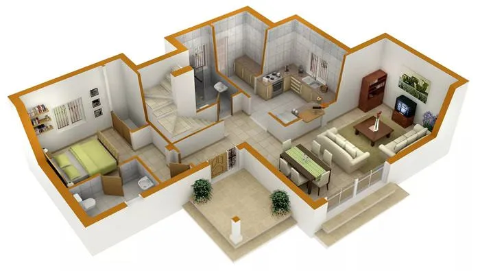Проект интерьера частного дома с тремя жилыми комнатами
