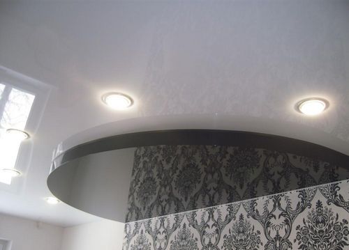 Двухуровневые натяжные потолки: фото и монтаж, видео-инструкция, двухъярусные с подсветкой, 2 светодиода