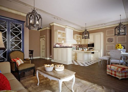 Кухня-гостиная в стиле прованс: интерьер и фото, дизайн столовой, зал совмещенный с кухней