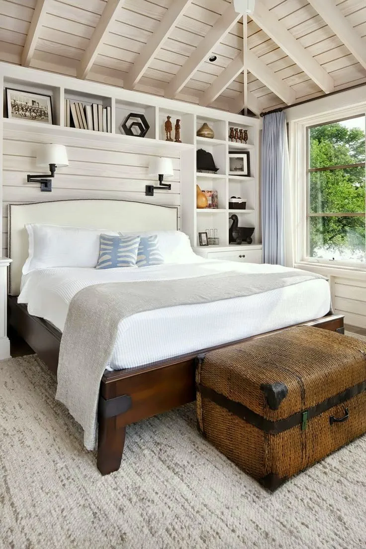 Красивая спальня в стиле кантри расположенная в частном доме