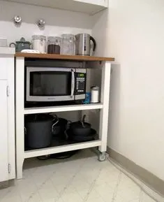 IKEA stenstorp as microwave cart Kitchen Cabinet Storage, Storage Cabinets, Ikea Kitchen, Steel Kitchen, Design Kitchen, Kitchen Space