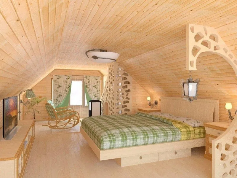 Спальня в мансарде дачного домика