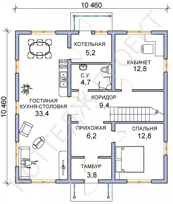 План одноэтажного дома с котельной