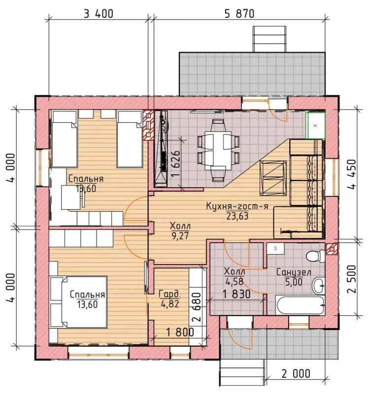 Одноэтажный дом планировка 11x11