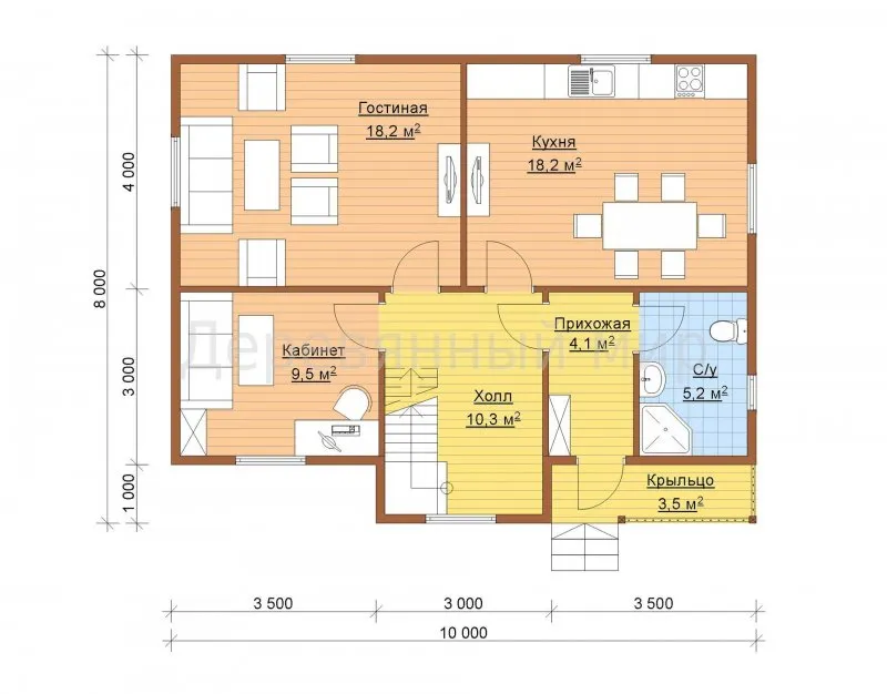 Планировка 10х8 одноэтажный дом с двумя комнатами