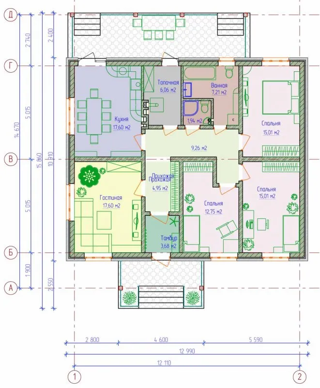 Планировка загородных одноэтажных домов