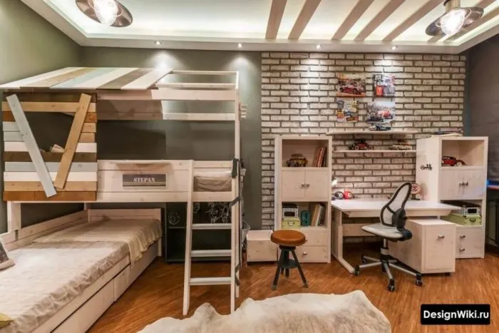 Дизайн комнаты для двух мальчиков подростков 14 лет с кроватью чердаком