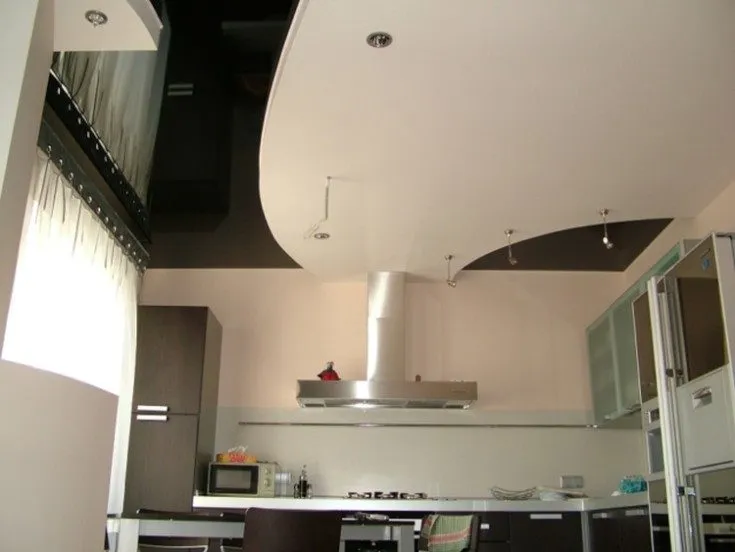 (+67 фото) Двухуровневый потолок на кухне из гипсокартона