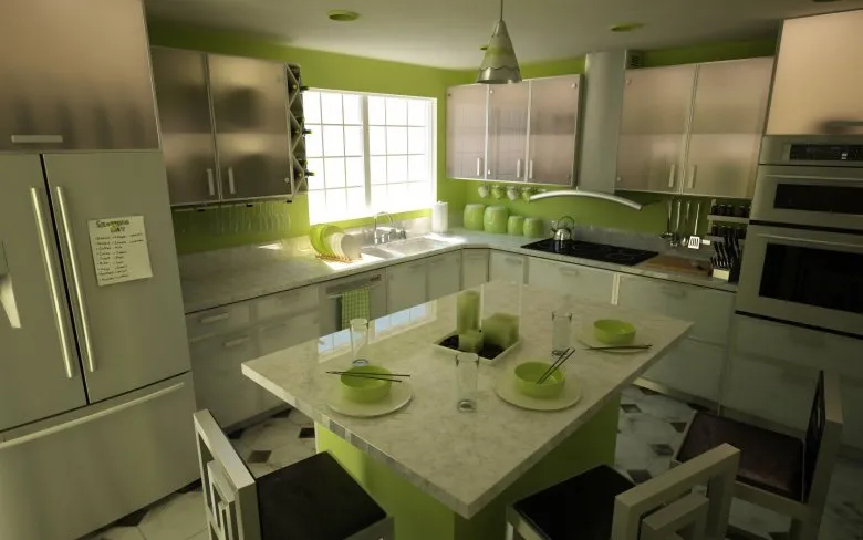 Дизайнерская кухня в зеленых тонах