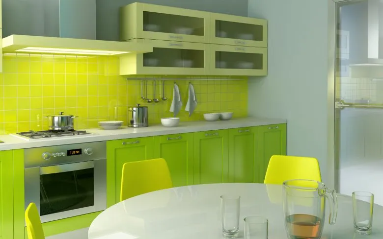 Желто зеленая кухня в интерьере