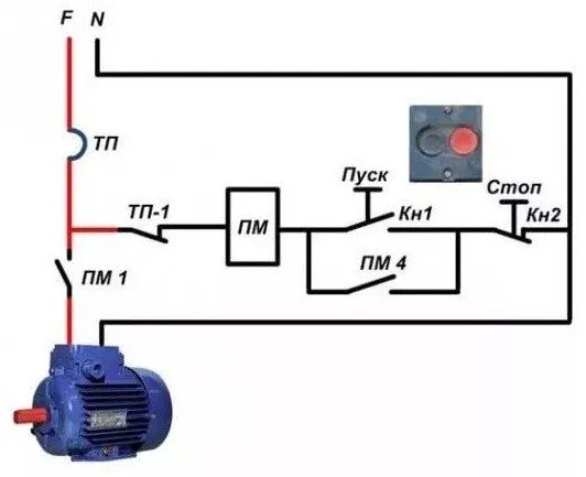 Схема включения магнитного пускателя с тепловым реле