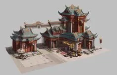 Ancient Chinese Architecture, Asian Architecture, Concept Architecture, Architecture Design, Architecture Sketches, Fantasy City, Fantasy House, Fantasy Places, Building Concept