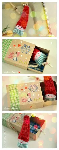 Mini elf Felt Crafts, Diy And Crafts, Arts And Crafts, Paper Crafts, Matchbox Crafts, Matchbox Art, Sewing Toys, Sewing Crafts, Diy For Kids