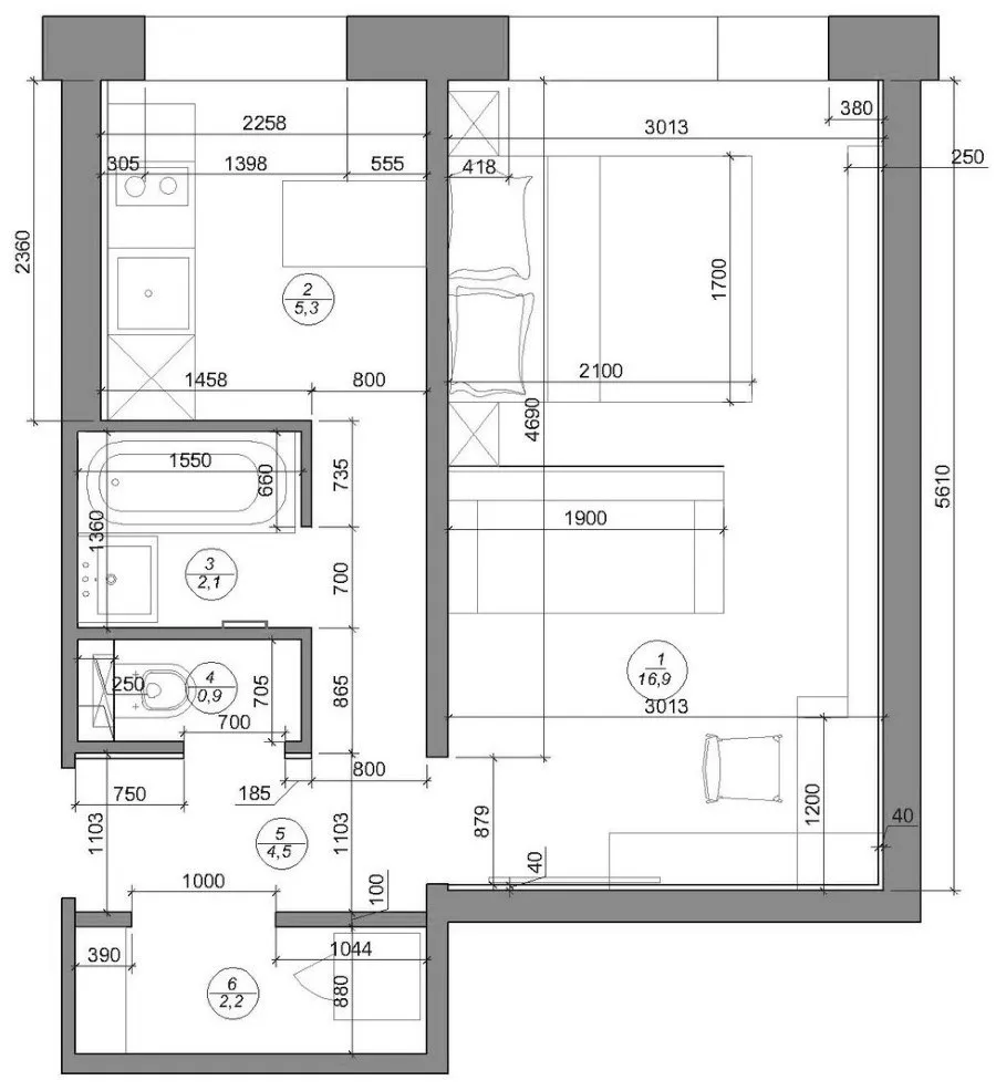Планировка 1 комнатной квартиры с размерами