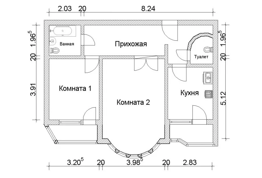 План квартиры чертеж 3-х комнатная