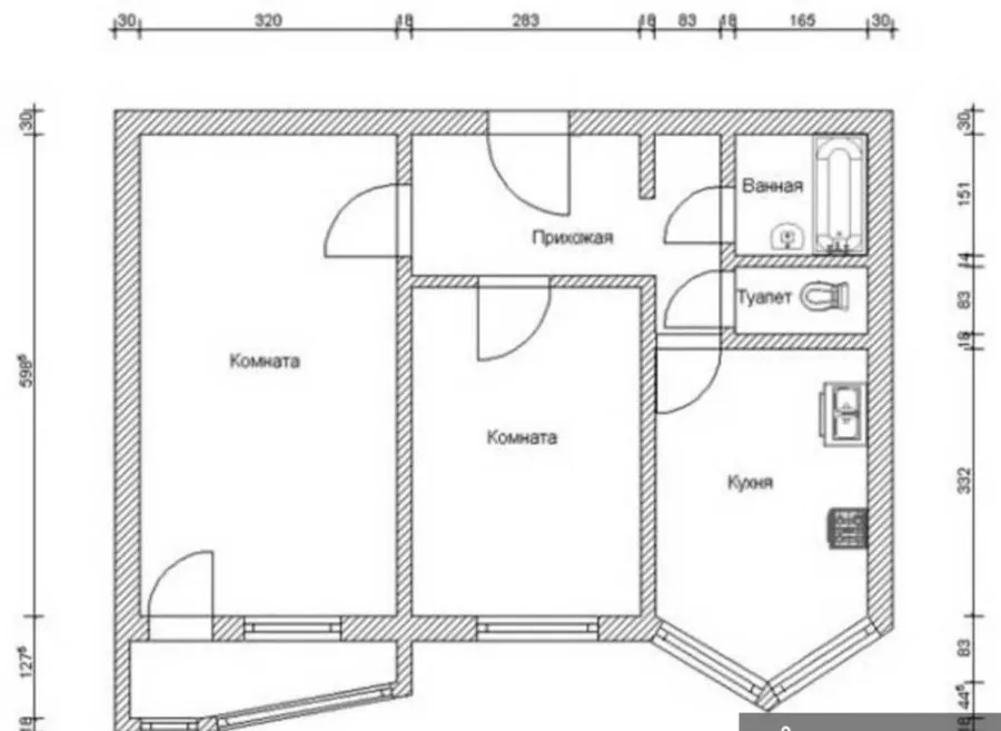 П-44 двухкомнатная квартира планировка с размерами