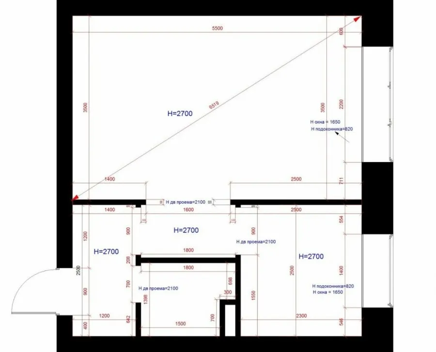 План комнаты с размерами