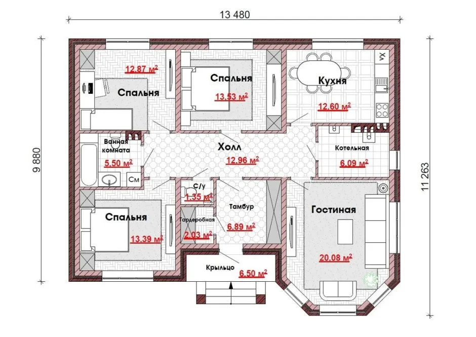 Одноэтажный дом 110 кв м планировка