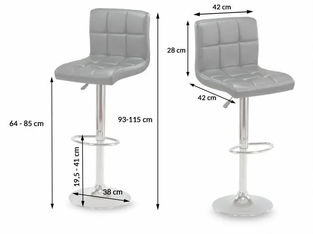 Барный стул с параметрами по высоте, ширине, глубине