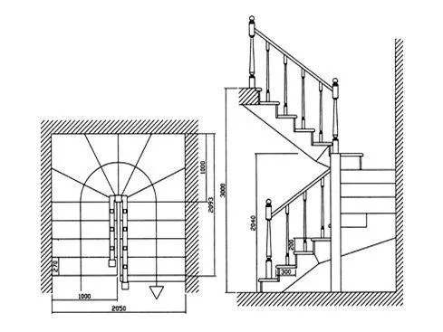 Лестница с забежными ступенями П-образной формы