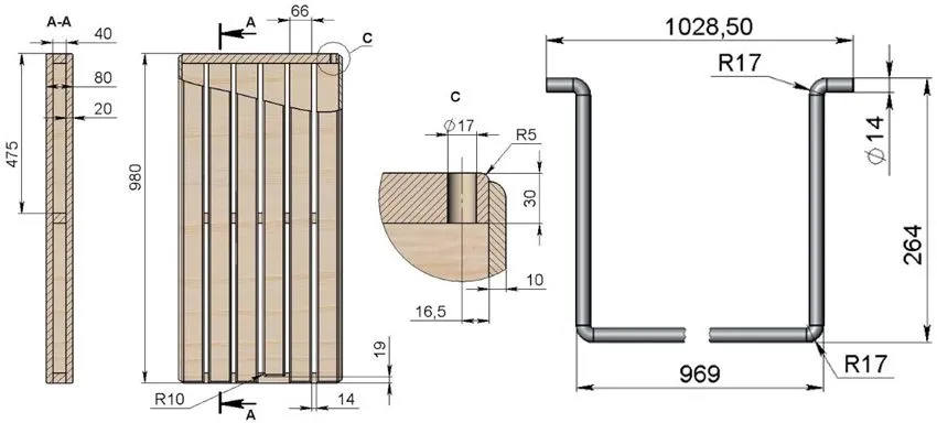 Скамейка-трансформер. Схема 3: деревянная сидушка и металлический фиксатор